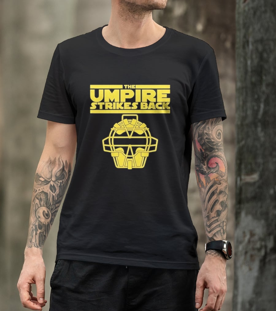 The Umpire Strikes Back Baseball Umpire Mask Retro Yellow T-Shirt