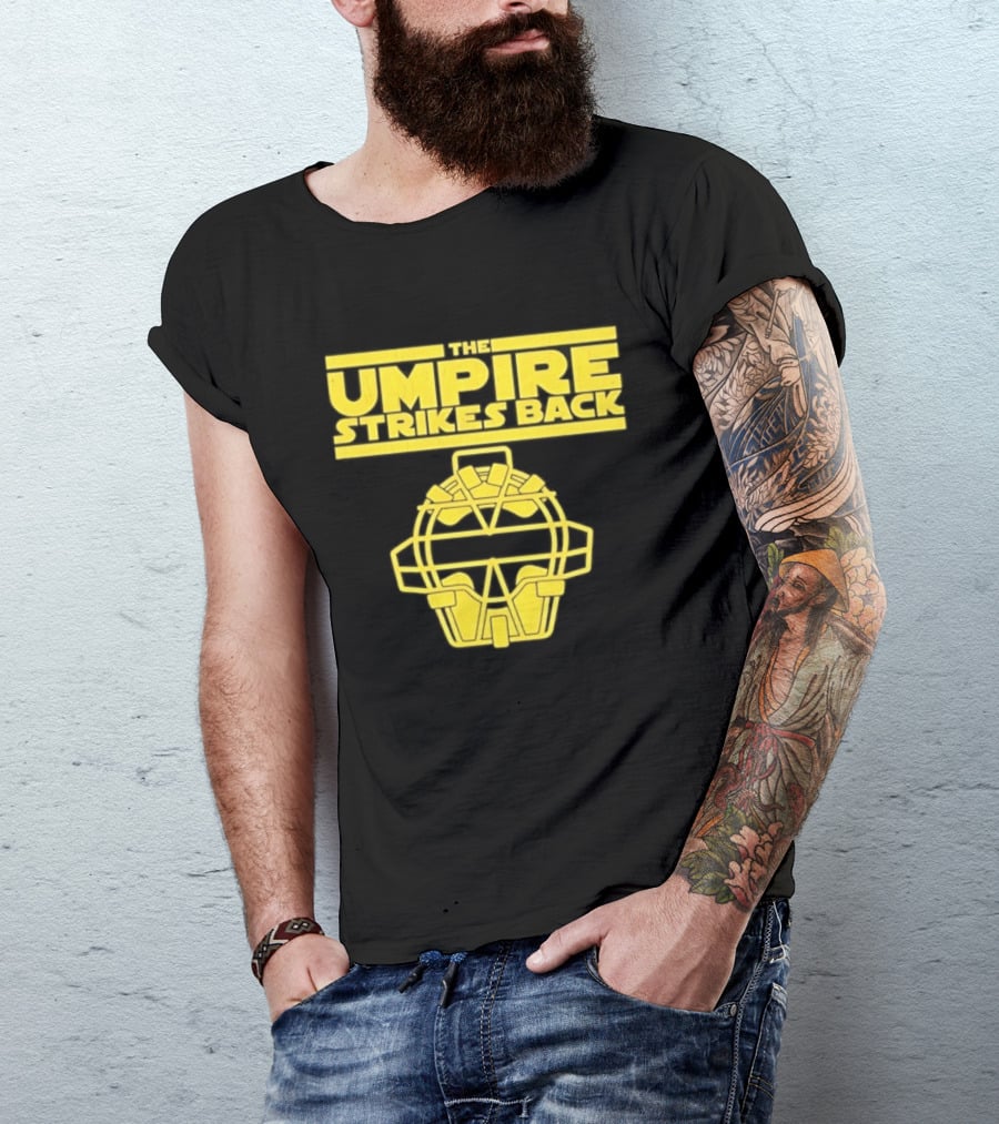 The Umpire Strikes Back Baseball Umpire Mask Retro Yellow T-Shirt
