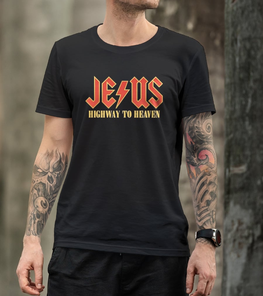 Jesus Highway To Heaven Lightning Bolt Christian Faith T-Shirt