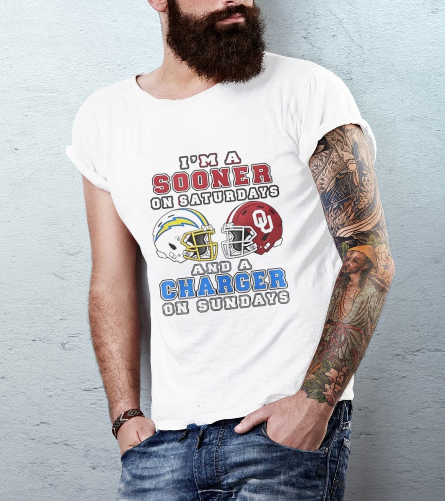 I'm A Sooner On Saturdays And A Charger On Sundays Football Helmets T-Shirt