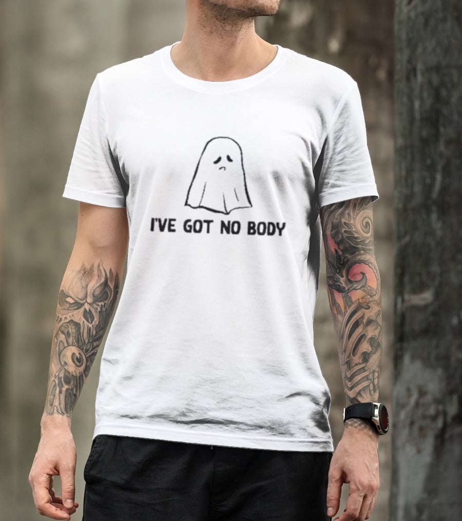 I've Got No Body Ghost Pun Halloween Spooky Cute Sad Ghost Drawing T-Shirt