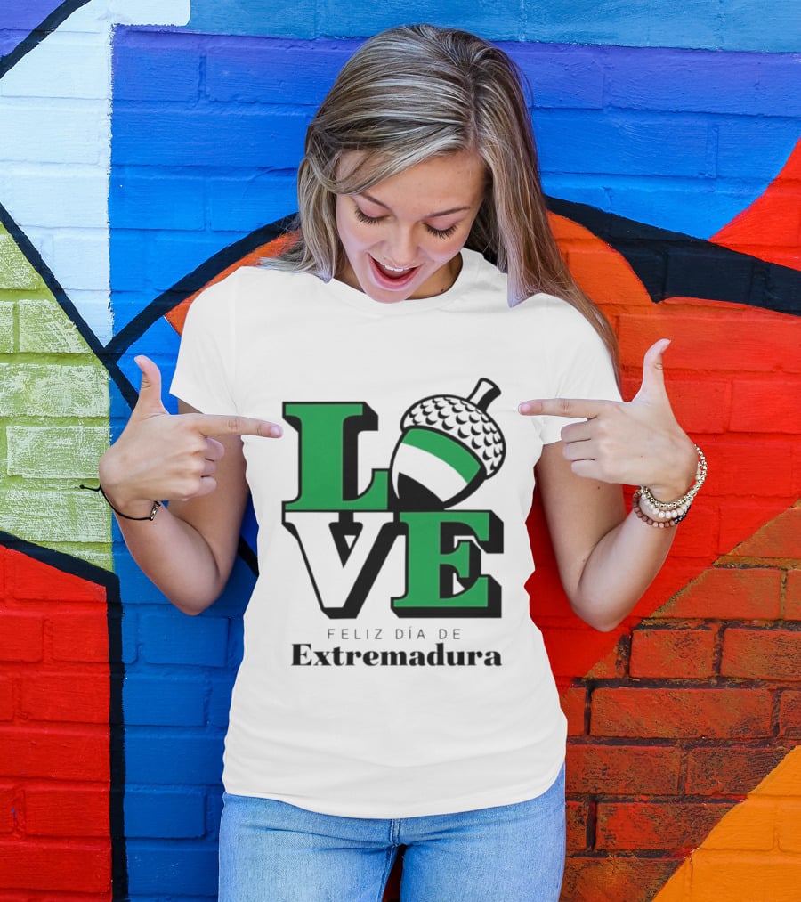 Love Feliz Día De Extremadura Acorn Icon Spain Celebration T-Shirt