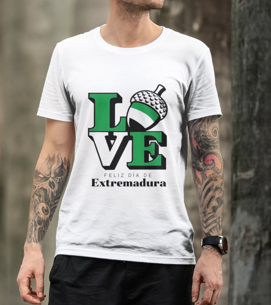 Love Feliz Día De Extremadura Acorn Icon Spain Celebration T-Shirt