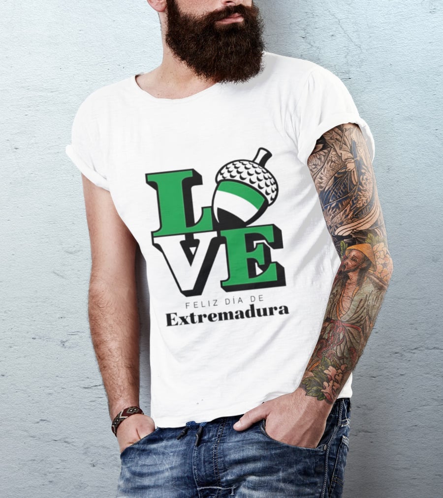 Love Feliz Día De Extremadura Acorn Icon Spain Celebration T-Shirt