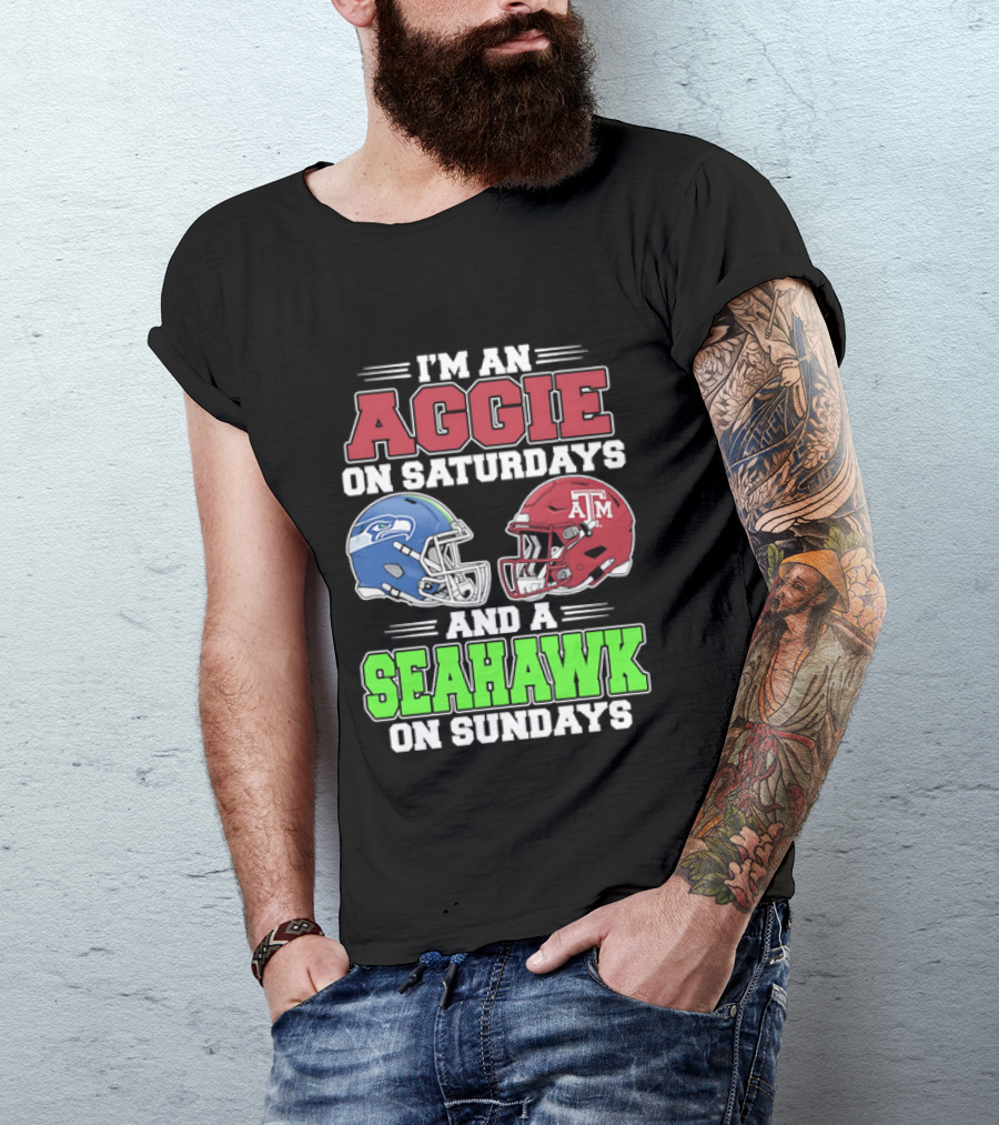 I'm An Aggie On Saturdays And A Seahawk On Sundays Football Helmets T-Shirt