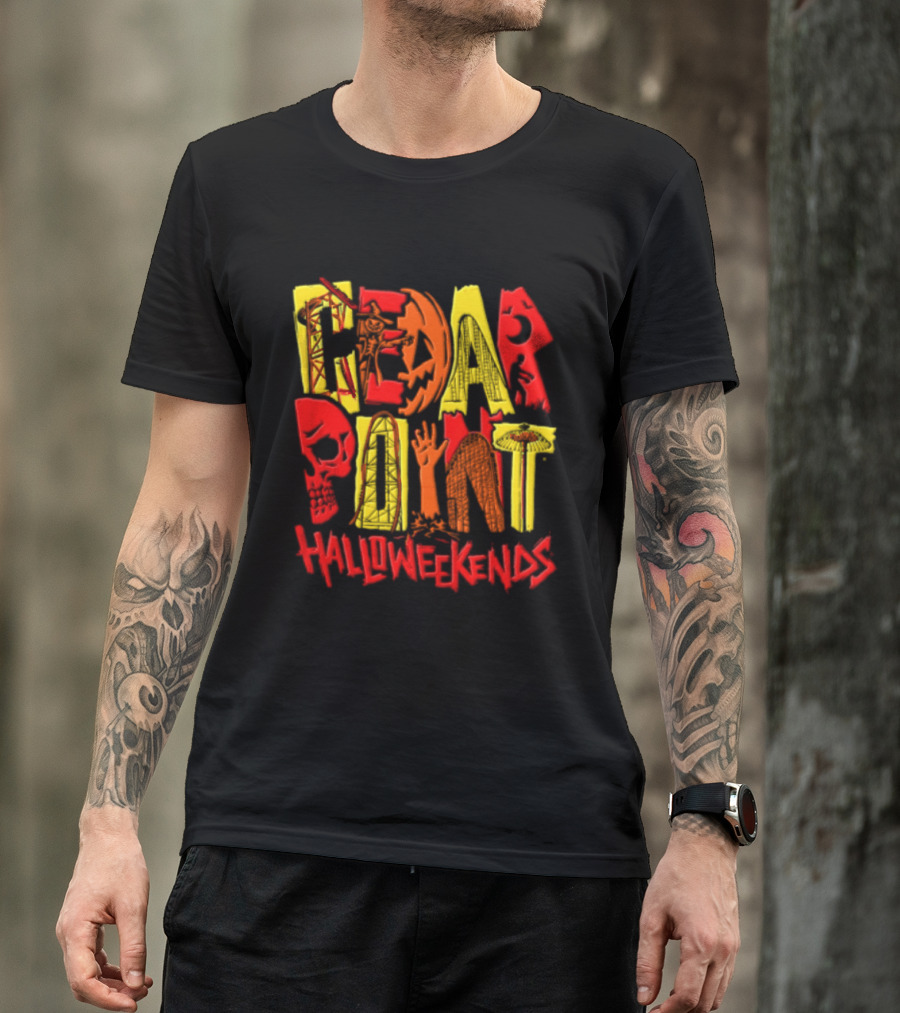 Cedar Point Halloweekends Roller S Scarecrow Skull Zombie Halloween Event T-Shirt