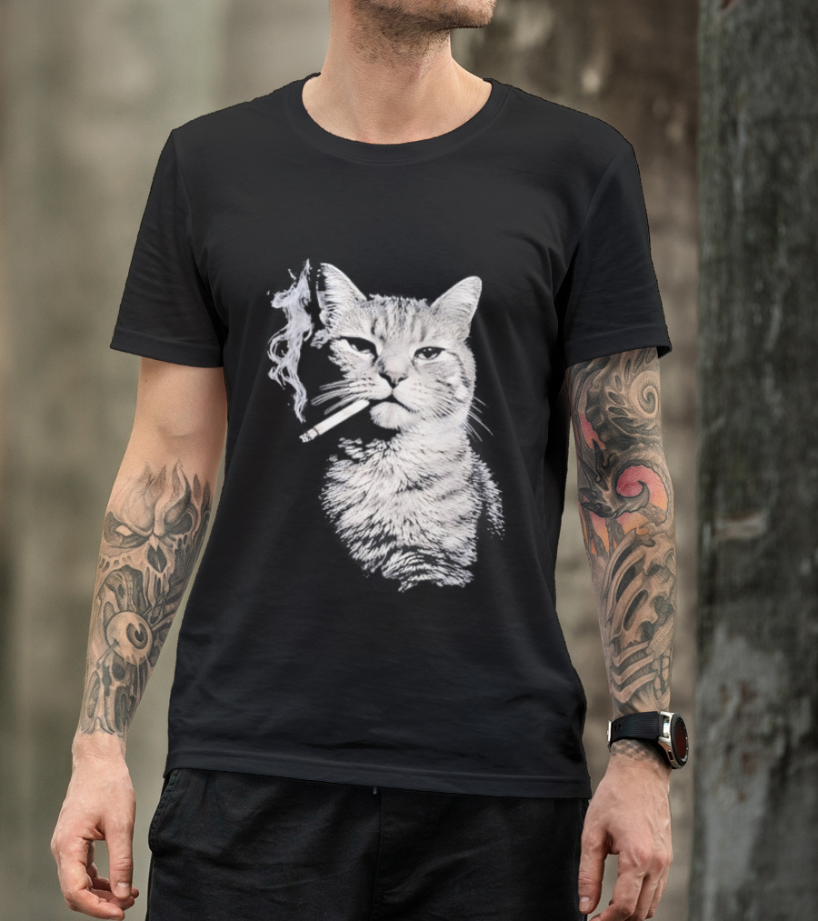 Tabby Cat Smoking Cigarette Animal T-Shirt