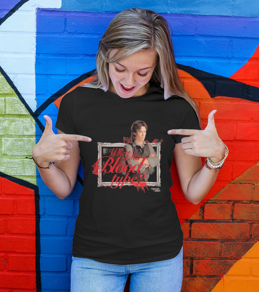 The Vampire Diaries Damon Salvatore What's Your Blood Type Framed T-Shirt