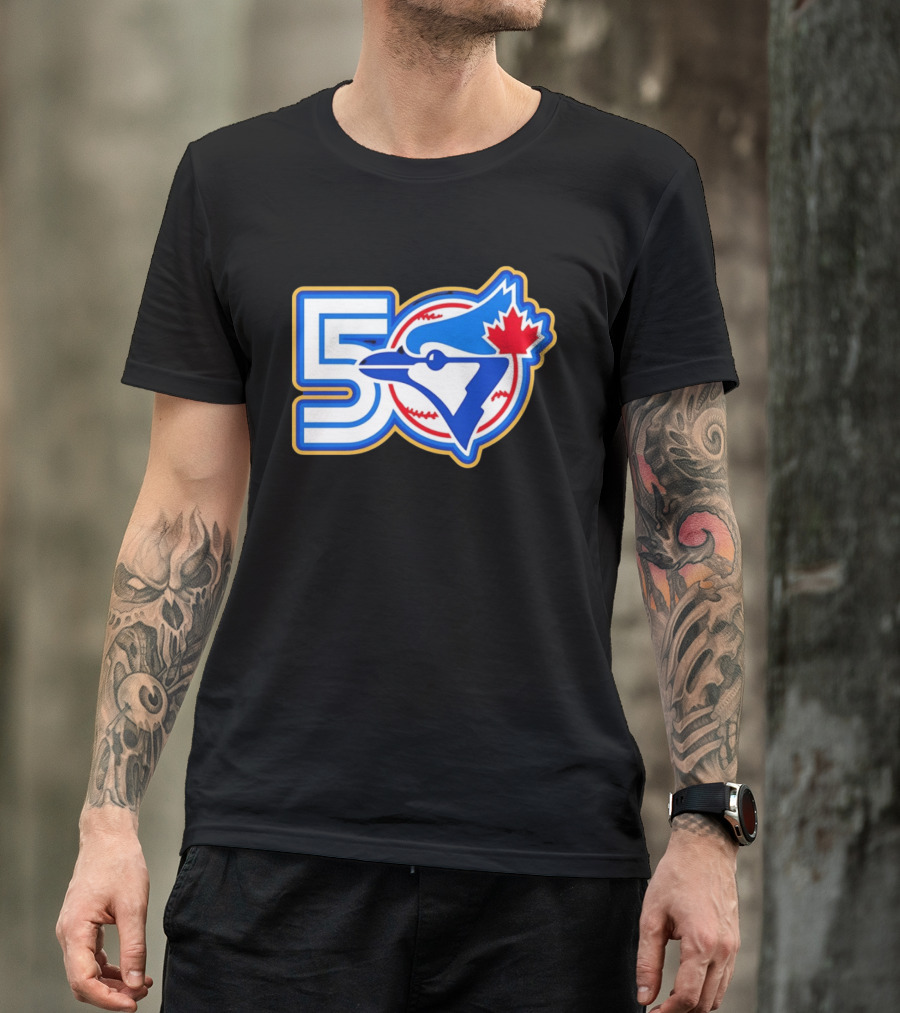 Toronto Blue Jays 50th Anniversary Logo With Maple Leaf And Baseball T-Shirt