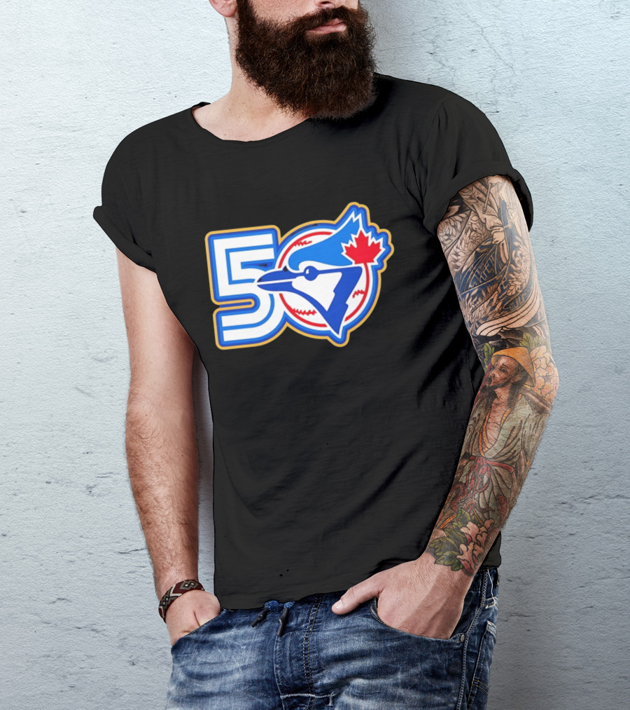 Toronto Blue Jays 50th Anniversary Logo With Maple Leaf And Baseball T-Shirt
