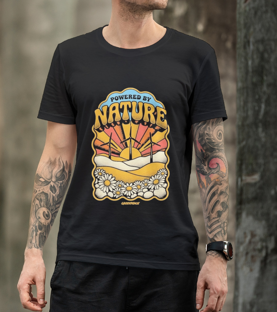 Powered By Nature Wind Turbines Sunflowers Greenpeace T-Shirt