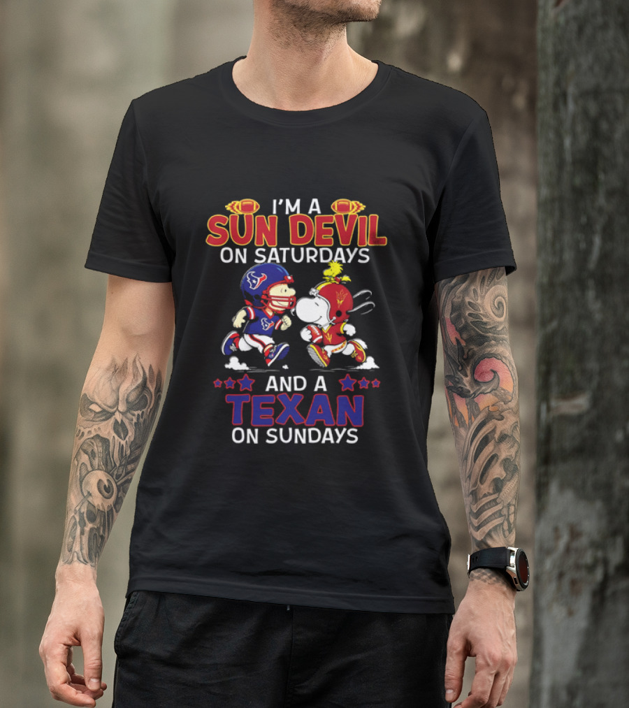 I'm A Sun Devil On Saturdays And A Texan On Sundays Snoopy Charlie Brown Football T-Shirt