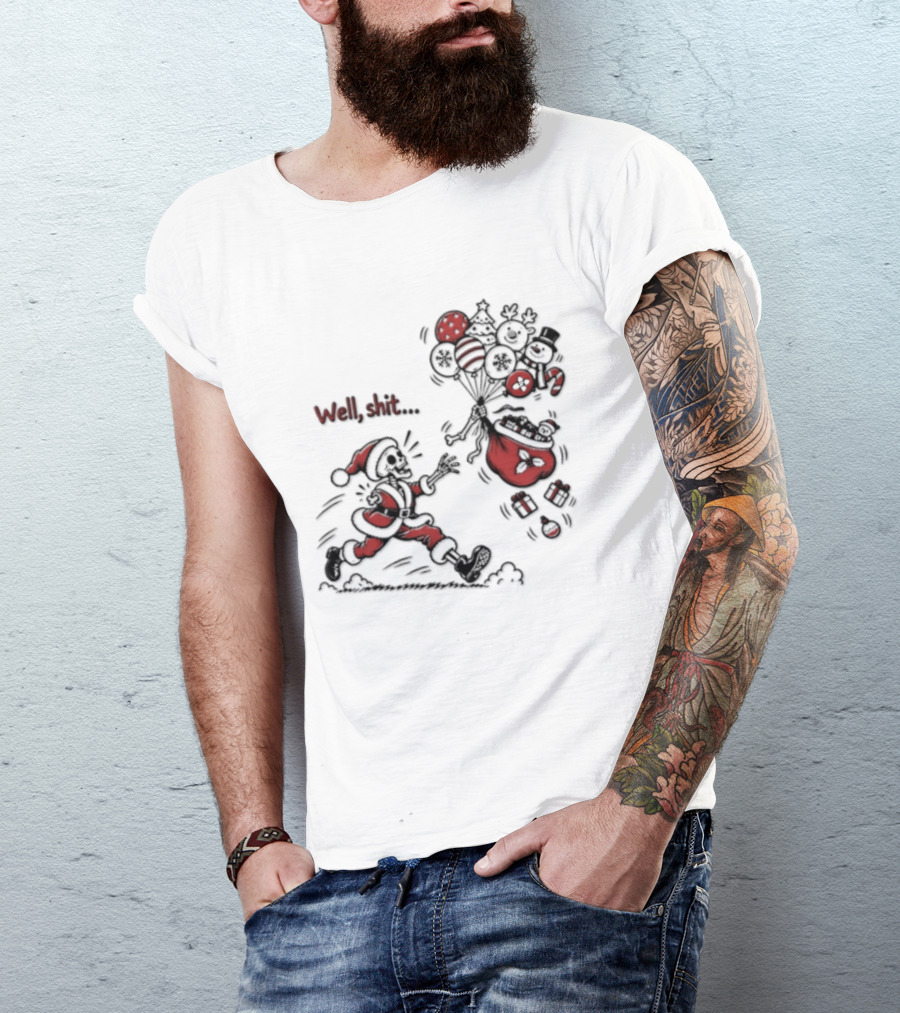 Skeleton Santa Well Shit Christmas Santa Chasing Sweets T-Shirt