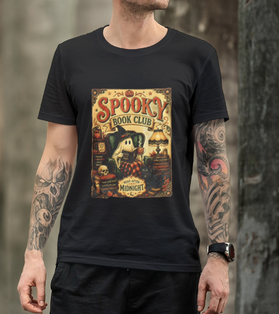 Spooky Book Club Ghost Reading Tales At Midnight Halloween T-Shirt