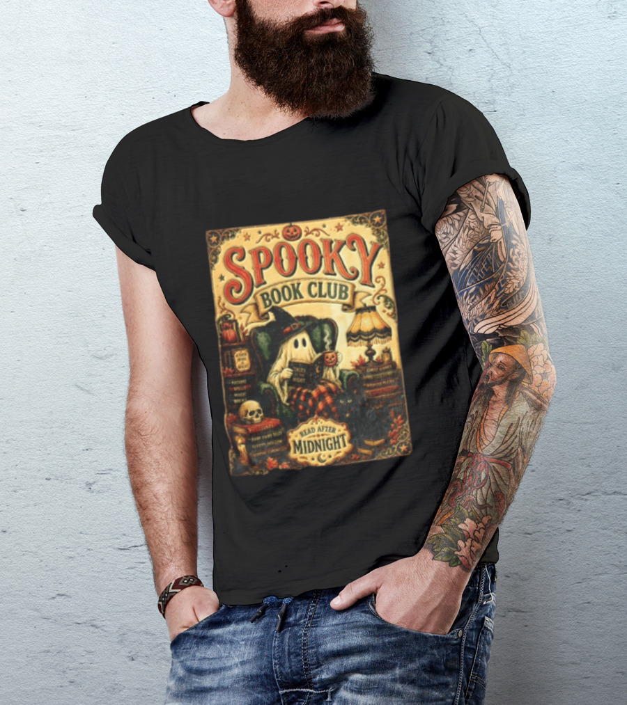 Spooky Book Club Ghost Reading Tales At Midnight Halloween T-Shirt