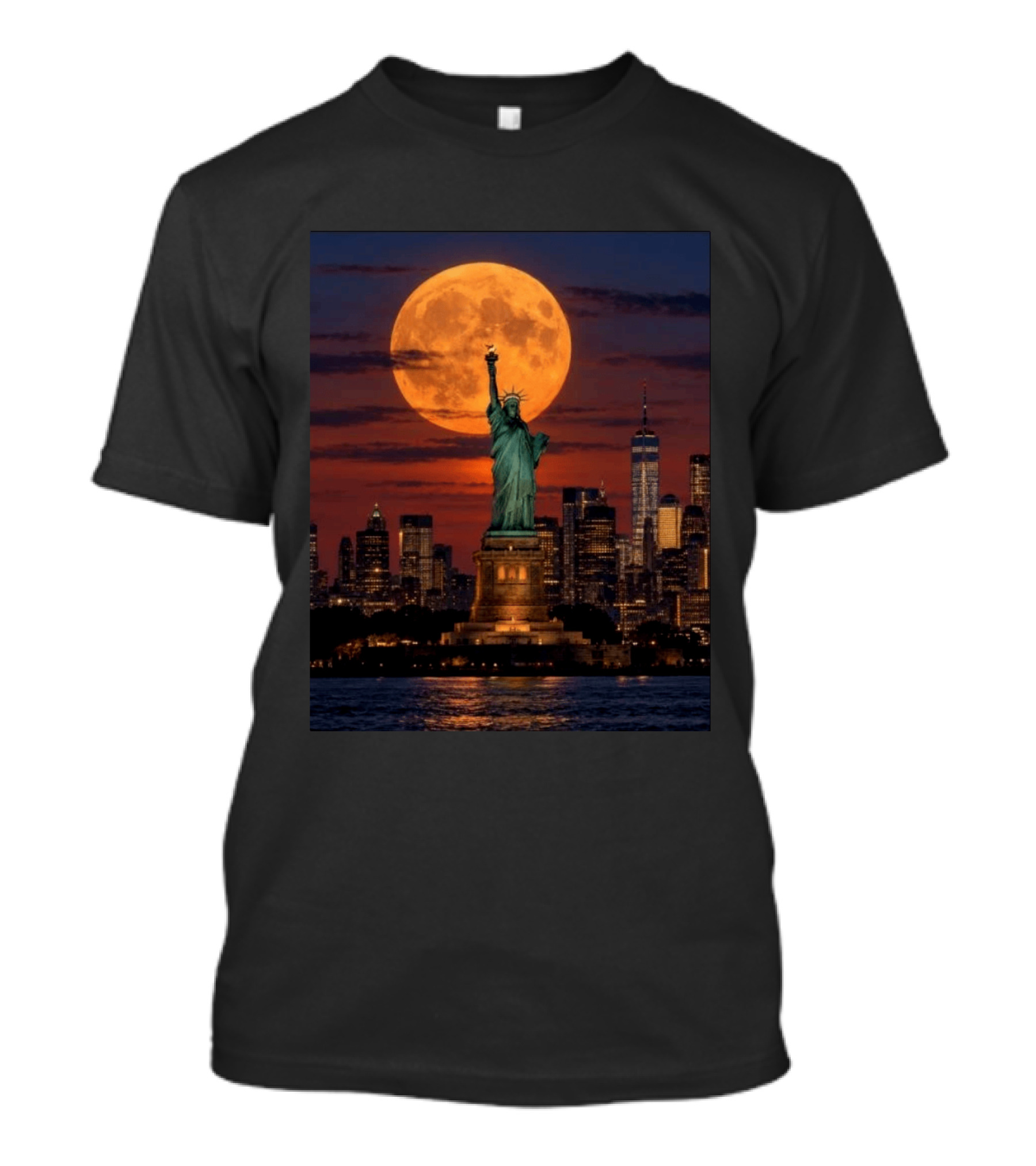 Harvest Moon Over Lady Liberty New York City Skyline September 26 T-Shirt