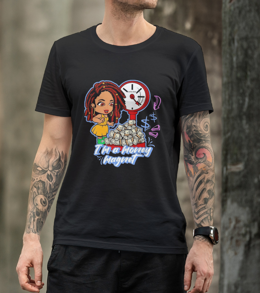 I'm A Money Magnet Hustle Skillz Wealth Mindset Cartoon Woman With Cash T-Shirt