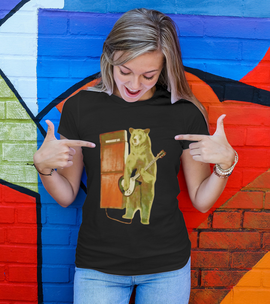 Bear Playing Electric Guitar With Amplifier Retro Vibe T-Shirt