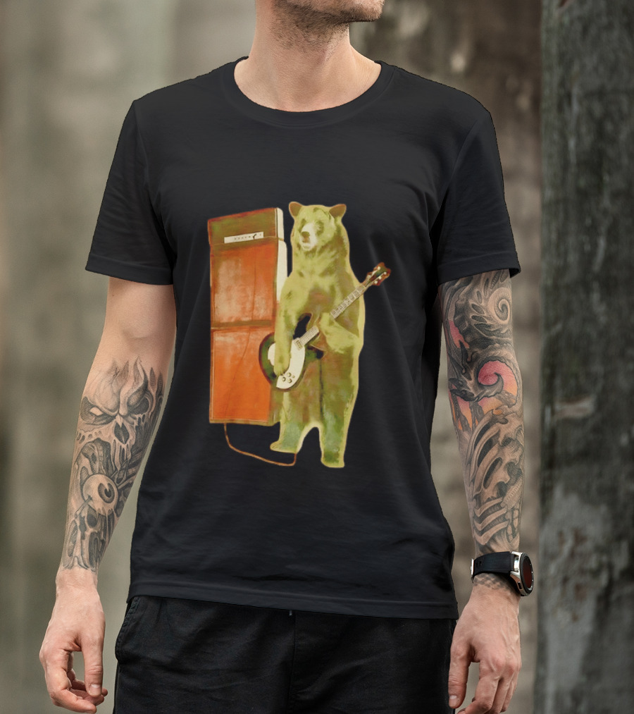 Bear Playing Electric Guitar With Amplifier Retro Vibe T-Shirt