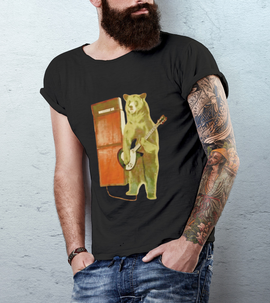 Bear Playing Electric Guitar With Amplifier Retro Vibe T-Shirt