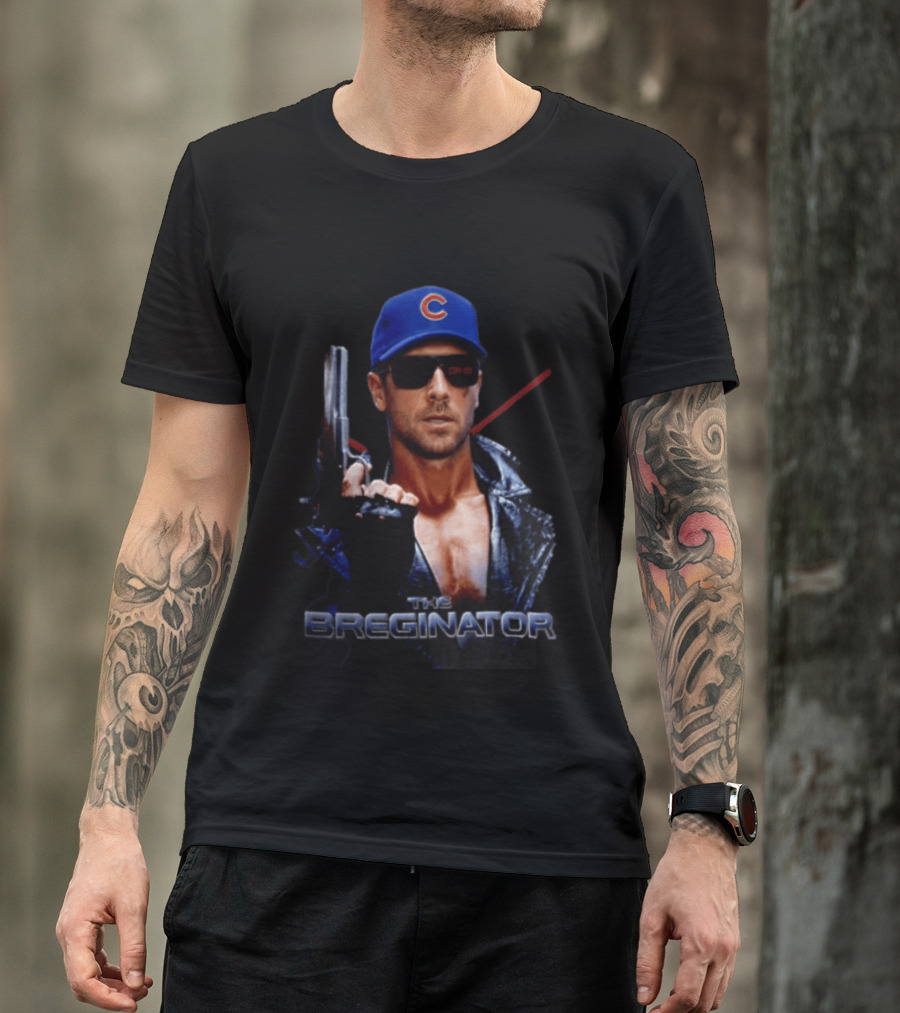 The Breginator Terminator Chicago Cubs Sunglasses Holding Gun T-Shirt