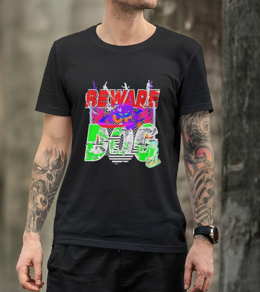 Beware Of Dog Streetwear Urban Graffiti Chain Link Fence T-Shirt