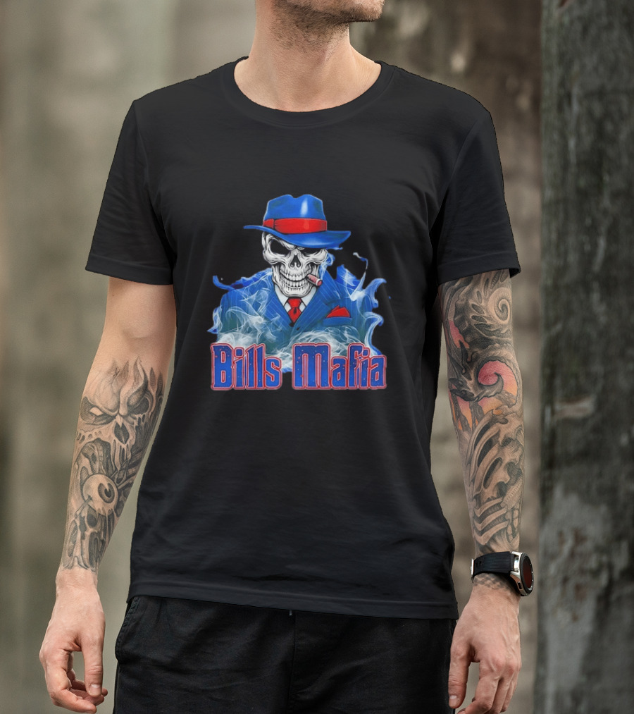 Bills Mafia Skull Smoking Cigar In Suit And Hat T-Shirt