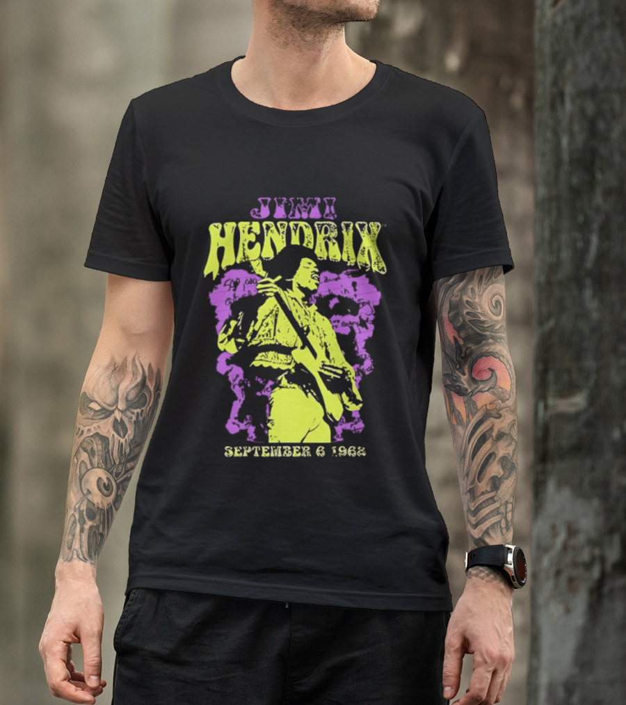 Jimi Hendrix September 6 1968 Concert Rock Legend Iconic Purple Yellow T-Shirt