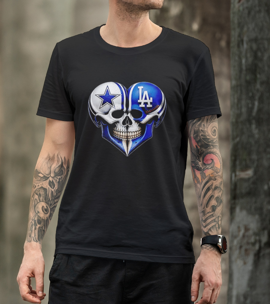 Dallas Cowboys Los Angeles Dodgers Heart Skull T-Shirt