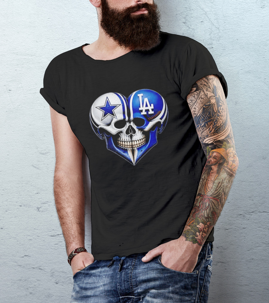 Dallas Cowboys Los Angeles Dodgers Heart Skull T-Shirt