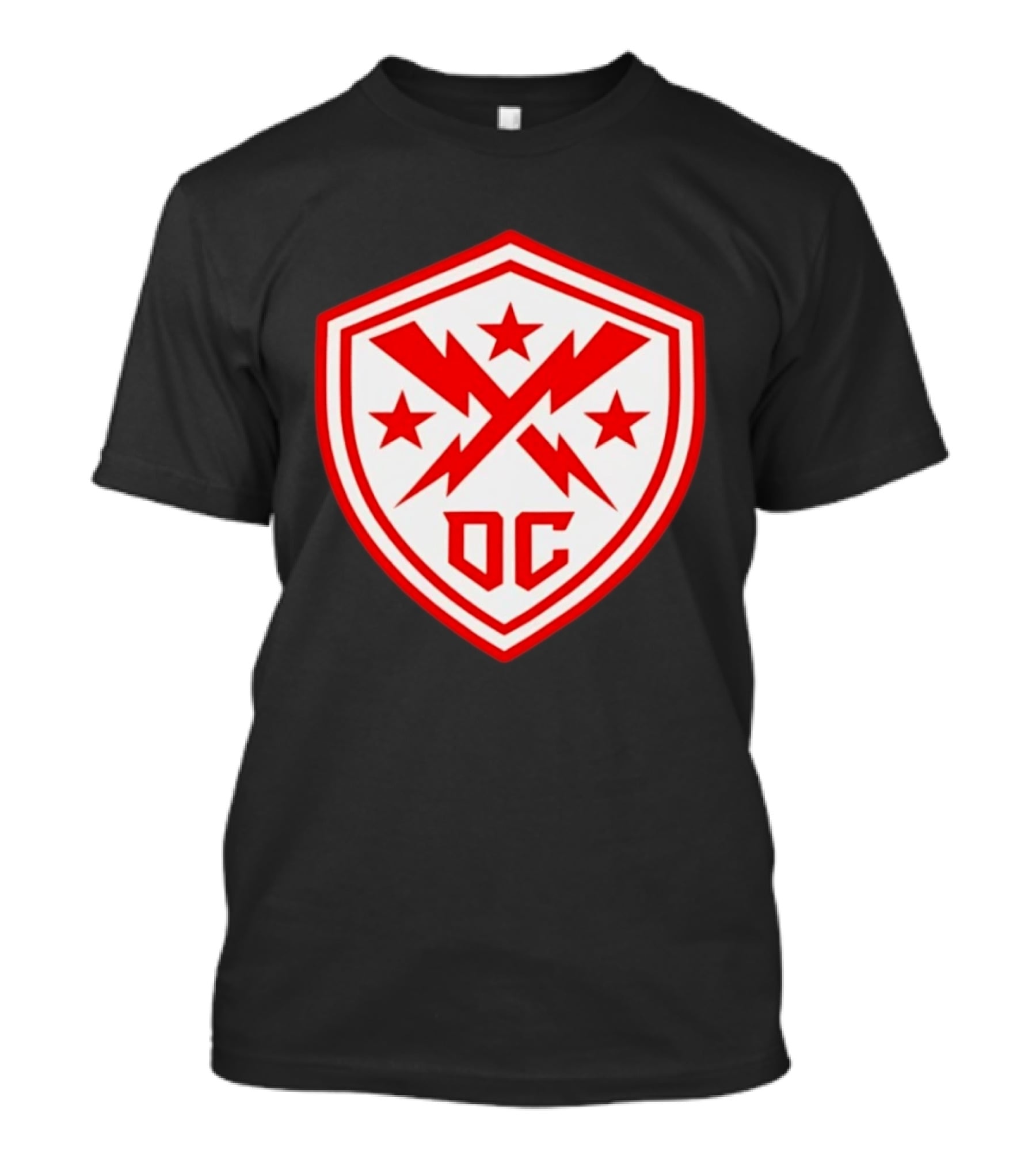 DC Shield Lightning Bolts Stars Emblem Red White T-Shirt