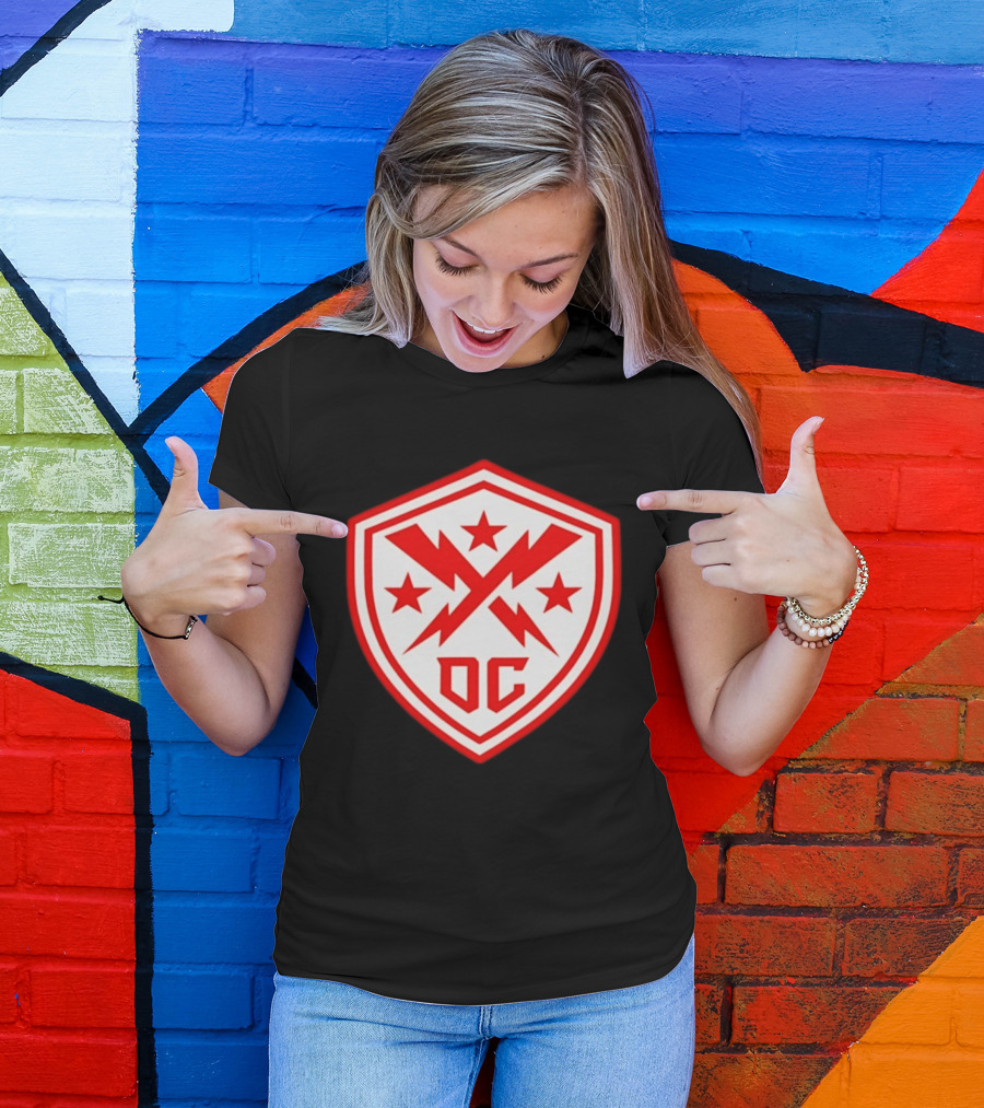 DC Shield Lightning Bolts Stars Emblem Red White T-Shirt