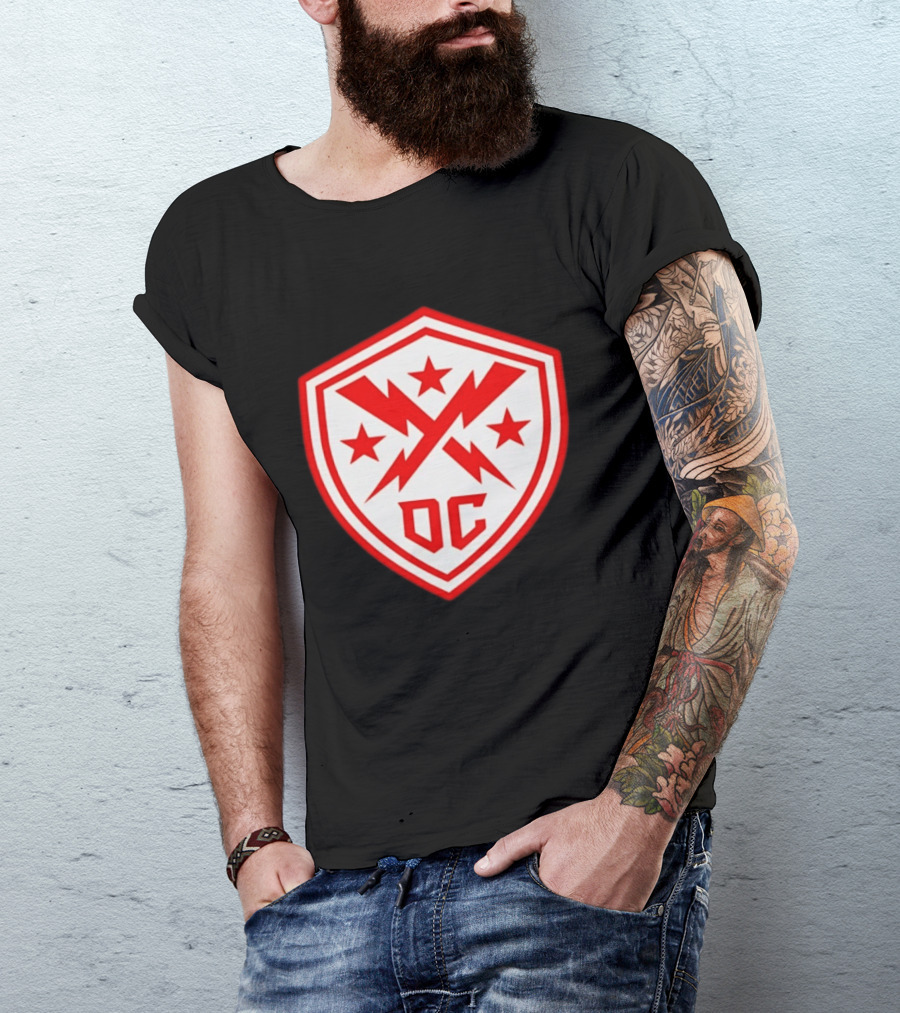DC Shield Lightning Bolts Stars Emblem Red White T-Shirt