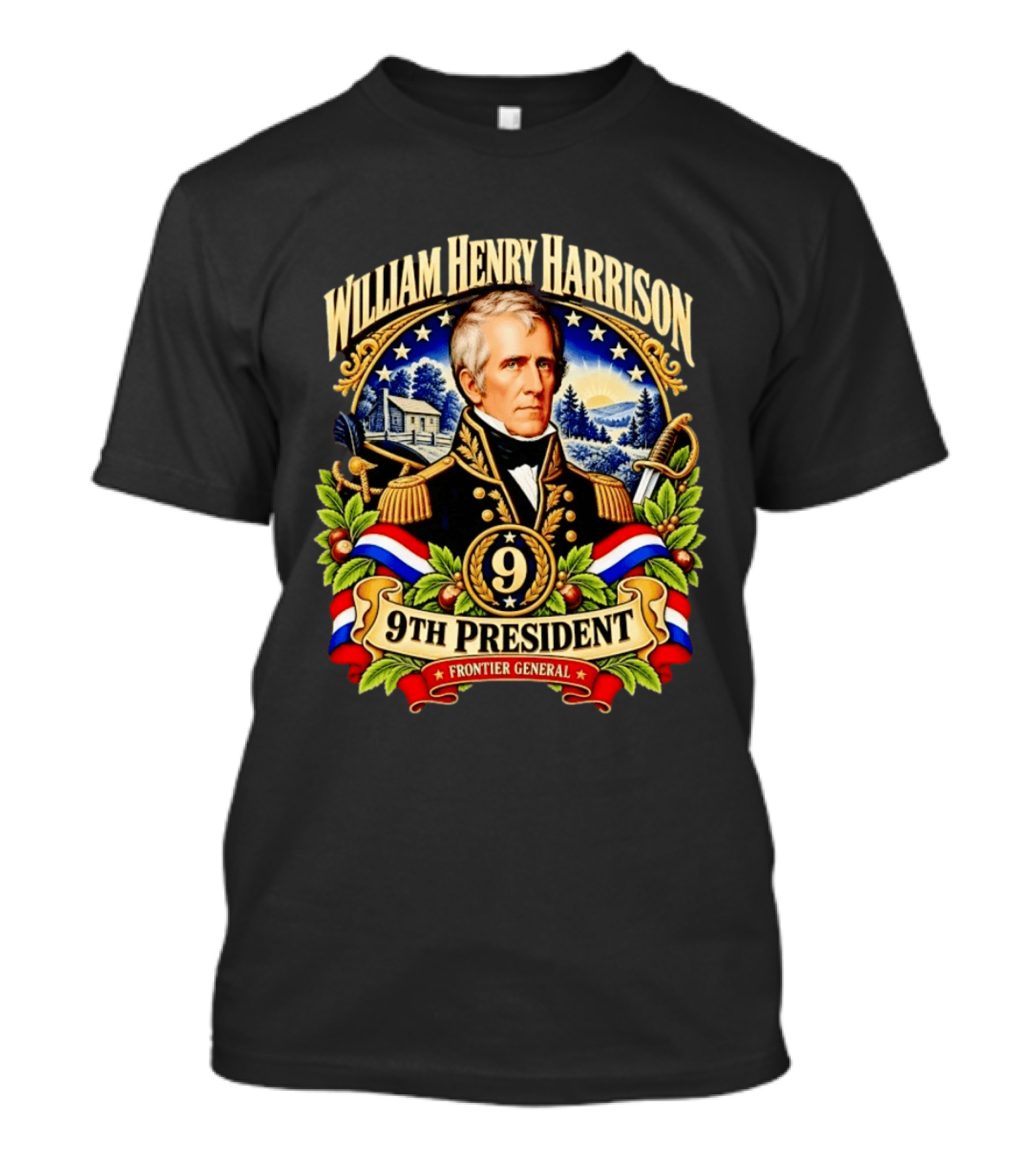 William Henry Harrison 9th President Frontier General Historical T-Shirt