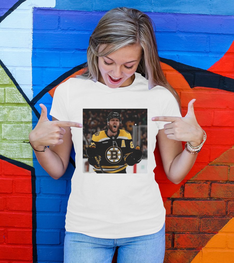 David Pastrnak Bruins Captain Announcement With Iconic Team Jersey Celebration T-Shirt