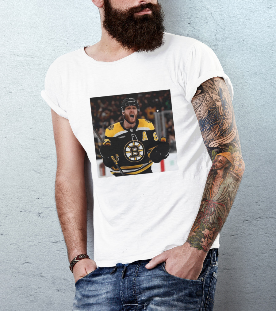 David Pastrnak Bruins Captain Announcement With Iconic Team Jersey Celebration T-Shirt