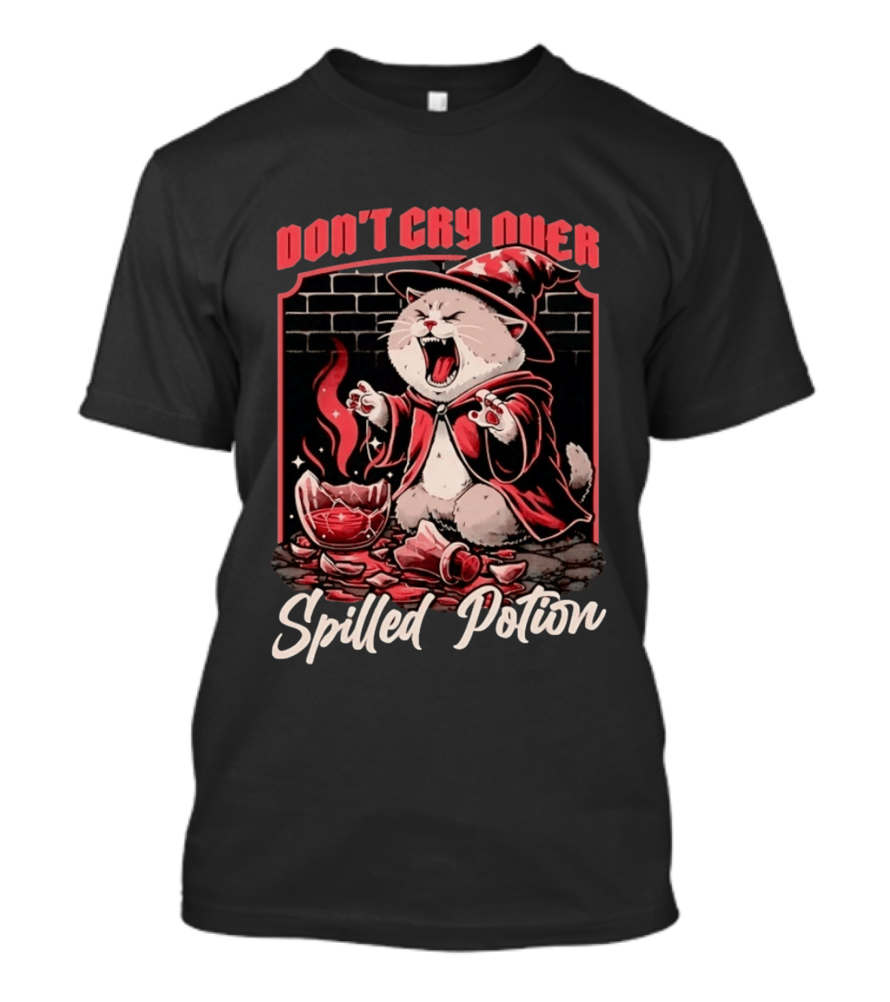 Don't Cry Over Spilled Potion Wizard Cat Magic T-Shirt