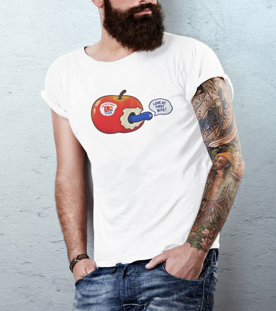 Gap Tooth Smile DJ No 2929 Love At First Bite Apple And Worm T-Shirt