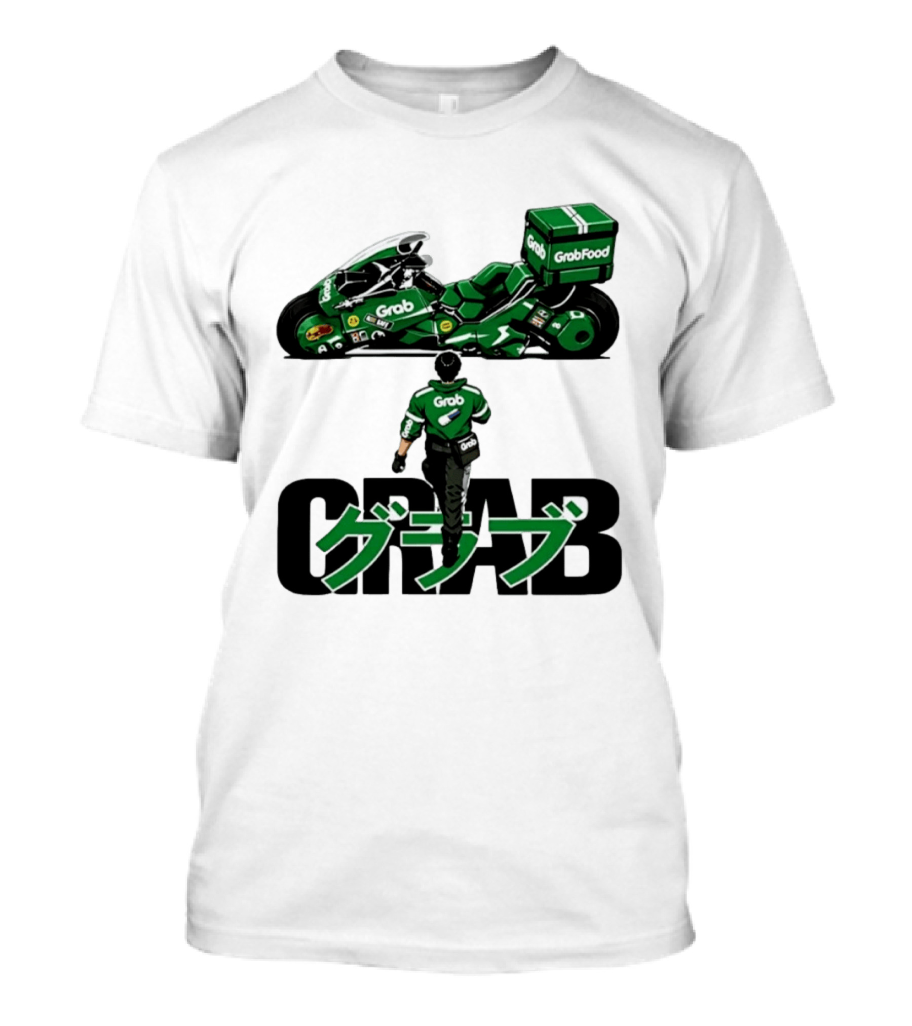 GrabFood Rider Akira Tribute Motorcycle Graphic Kanji T-Shirt