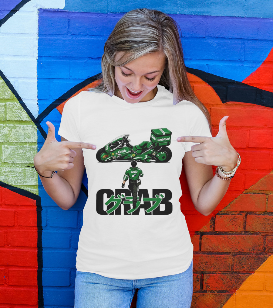 GrabFood Rider Akira Tribute Motorcycle Graphic Kanji T-Shirt