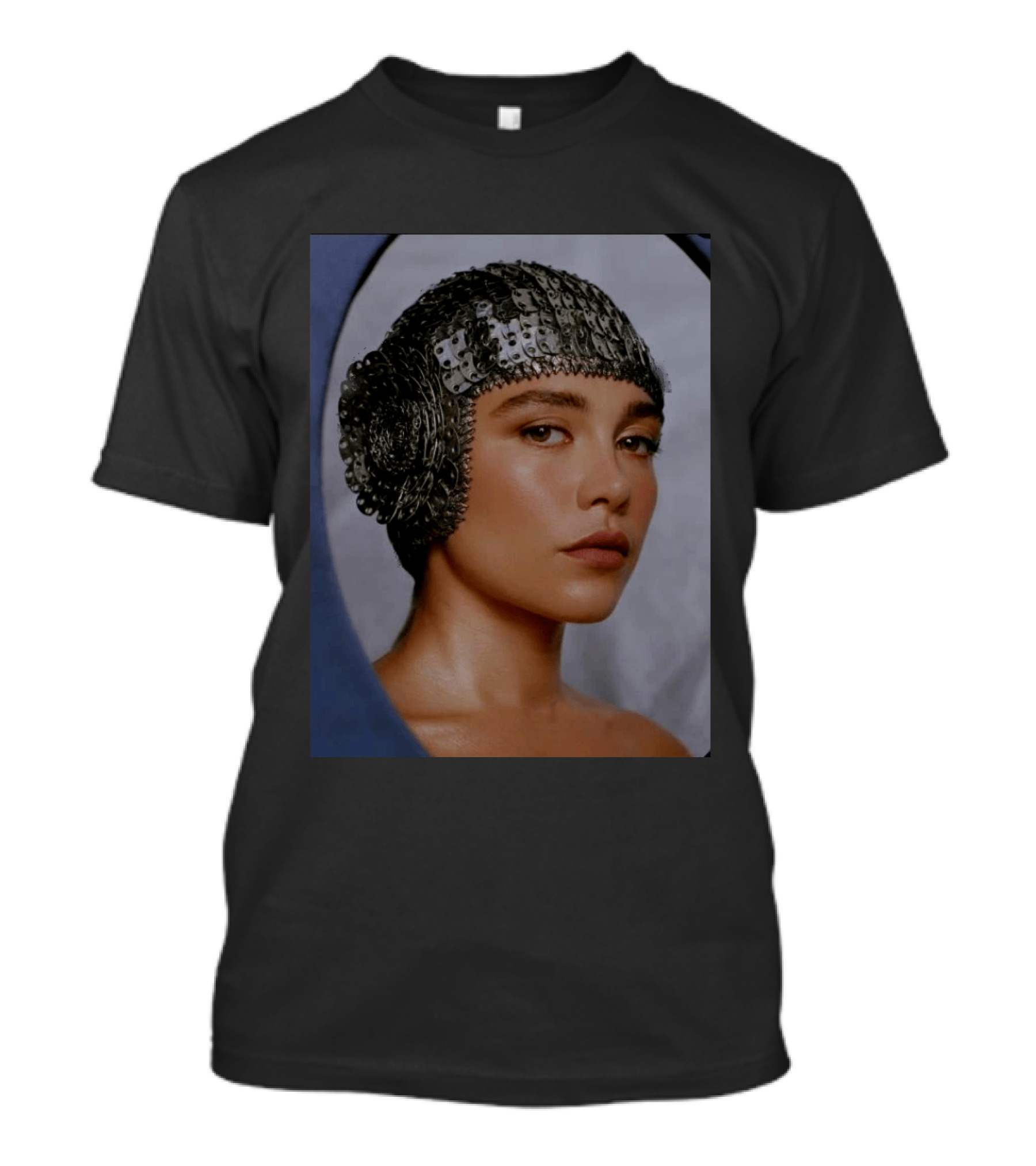 Florence Pugh Stuns On Vanity Fair With Elegant Chainmail Headpiece T-Shirt