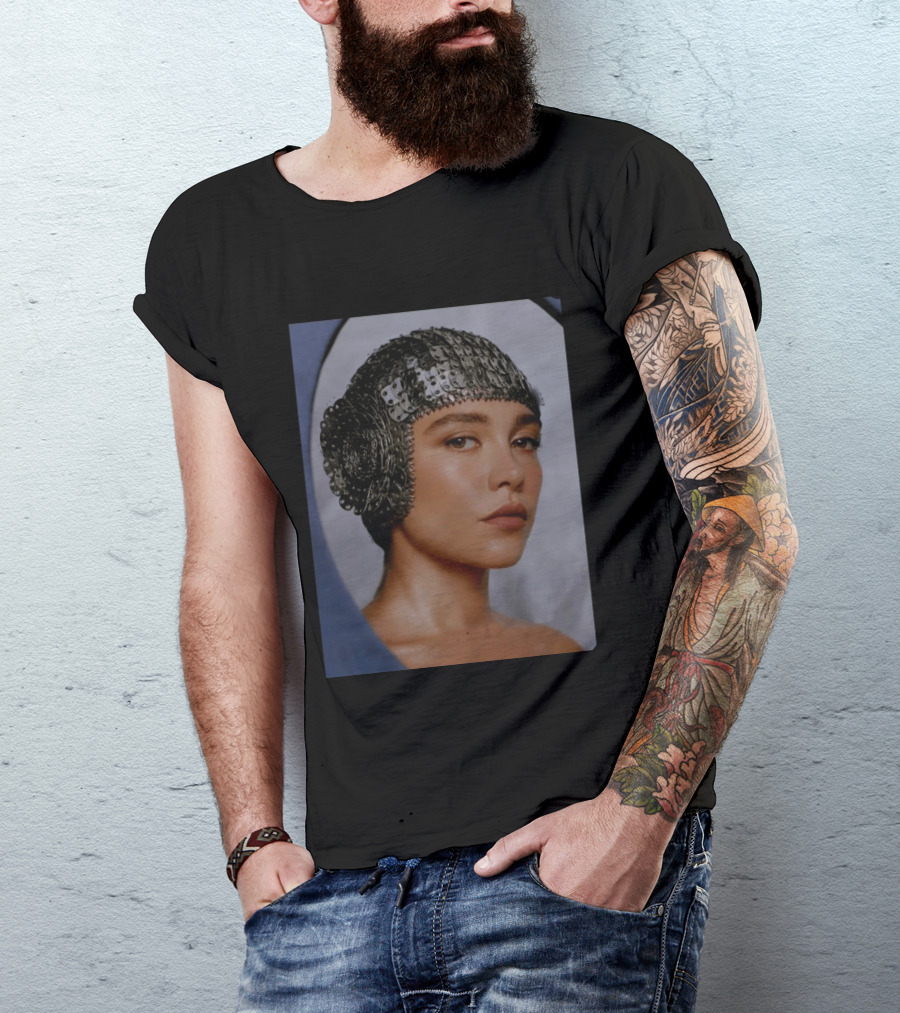 Florence Pugh Stuns On Vanity Fair With Elegant Chainmail Headpiece T-Shirt