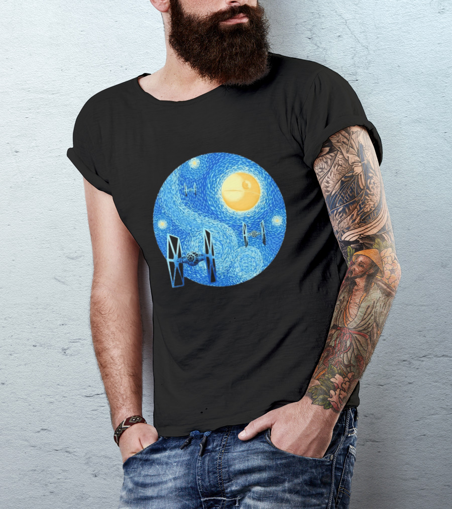Starry Night Death Star Tie Fighters Star Wars Van Gogh T-Shirt