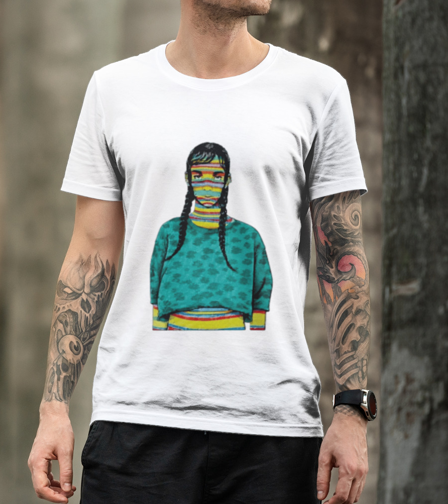 Sicko Last Spring Japan Kai Cenat Striped Face And Braids T-Shirt