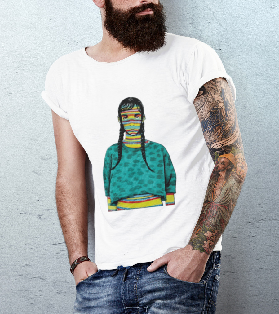 Sicko Last Spring Japan Kai Cenat Striped Face And Braids T-Shirt