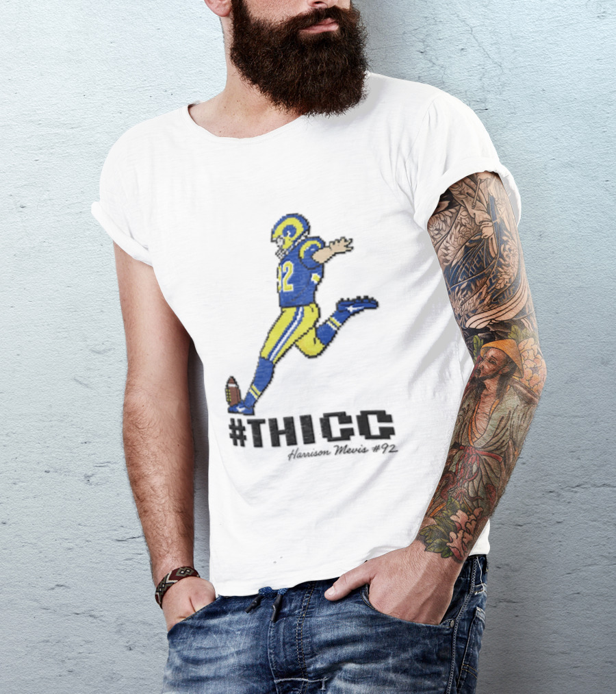 #THICC Harrison Mevis 92 Pixel Football Player In Blue And Yellow Uniform T-Shirt