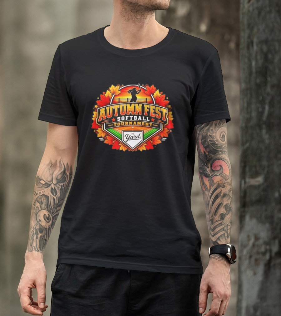 Autumn Fest Softball Tournament 2026 The Yard Fall Leaves Sunburst Celebration T-Shirt