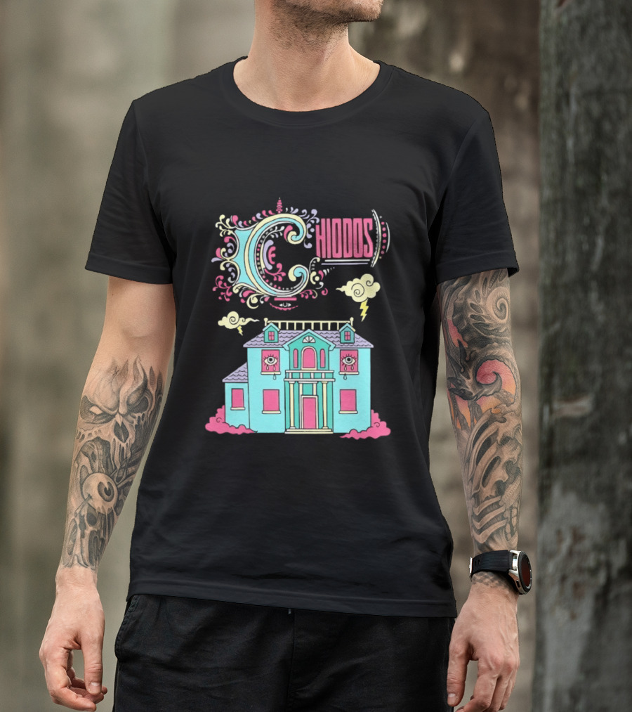Chiddos House Whimsical Surreal Crying Eyes House Clouds Lightning T-Shirt