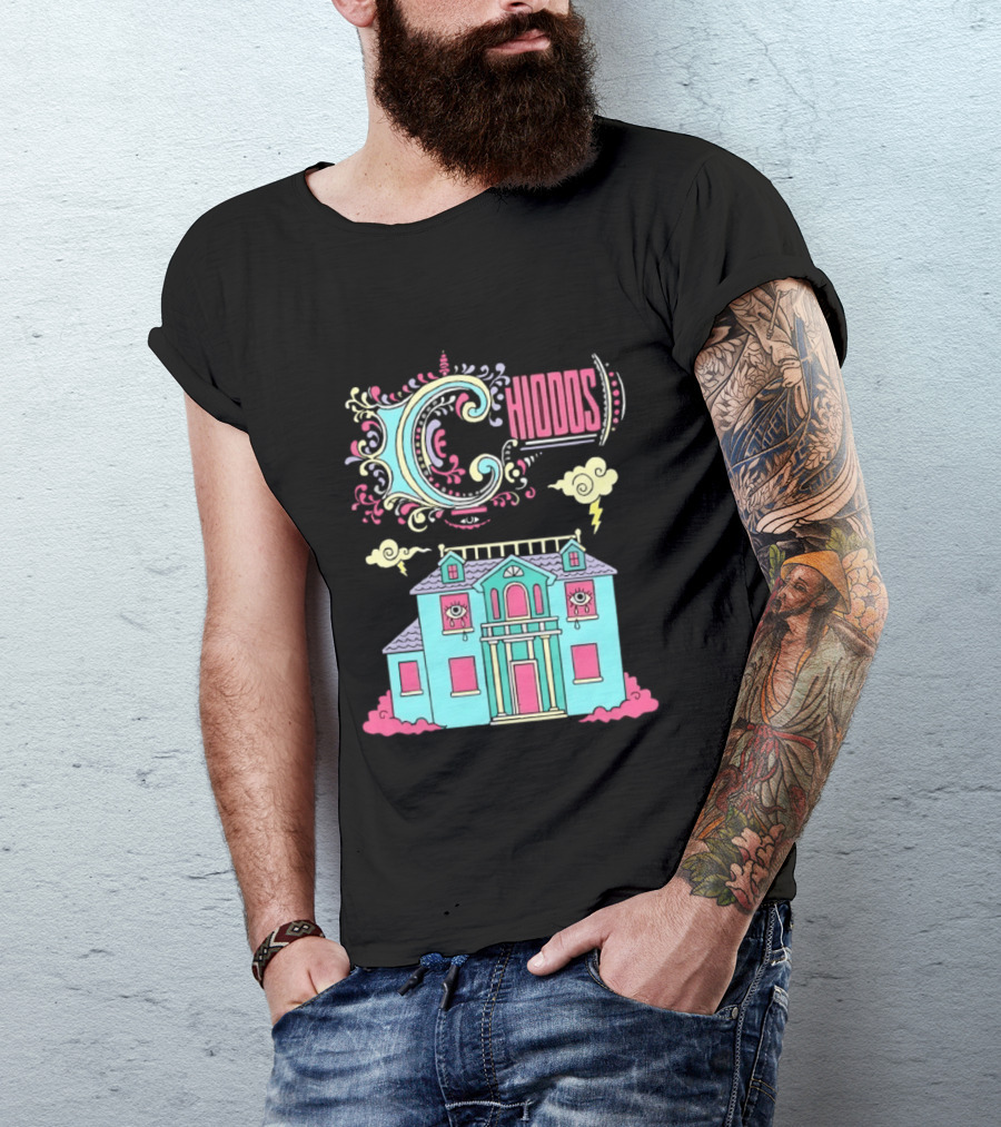 Chiddos House Whimsical Surreal Crying Eyes House Clouds Lightning T-Shirt