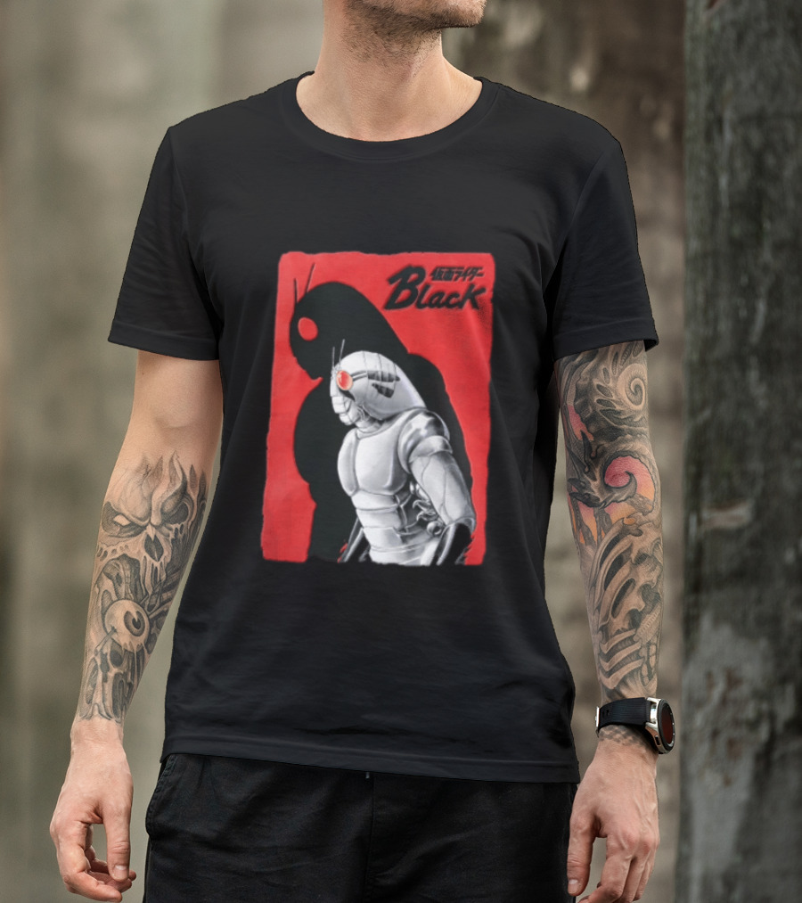 Kamen Rider Black Iconic Character Silhouette And Bold Red T-Shirt
